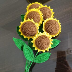Brighten up your space with these beautiful handmade crochet sunflowers!